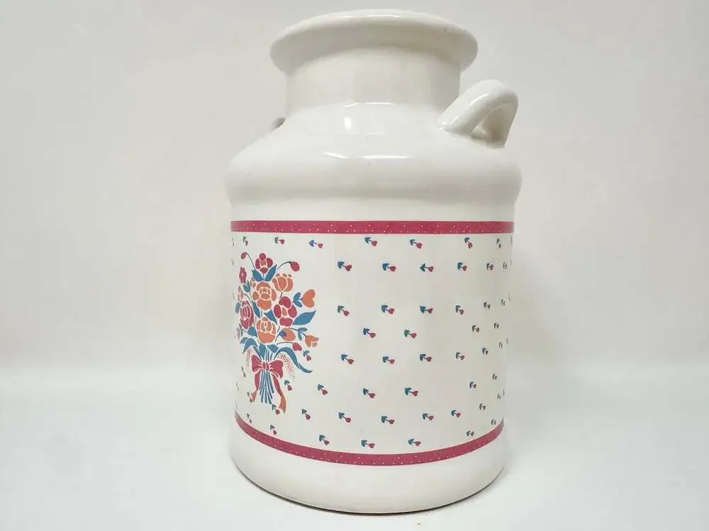 White Ceramic Vintage Milk Jug with Hand Painted Floral Cottagecore Design